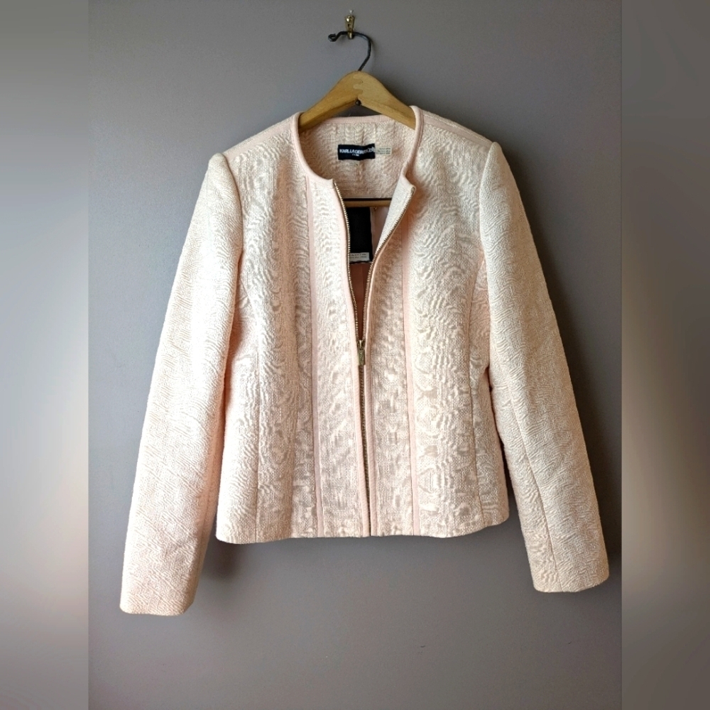 Karl Lagerfeld Pink Jacquard Zipped Fitted Blazer 4 NWT